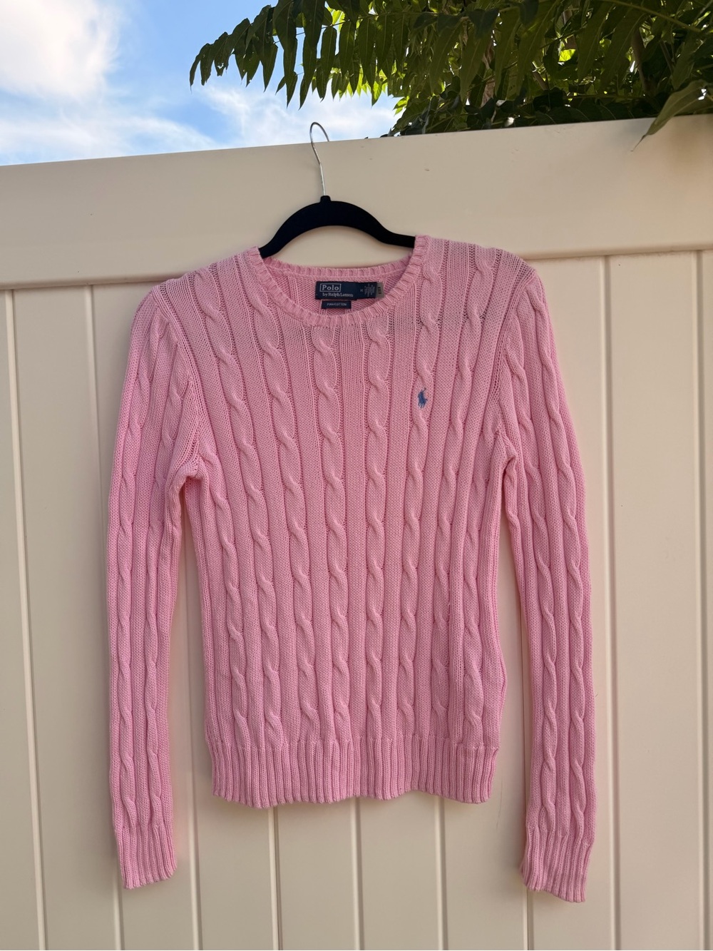 UPDATED PICS: Ralph Lauren Light Pink Cable-Knit Crewneck Sweater with Polo Logo - Picture 6 of 15